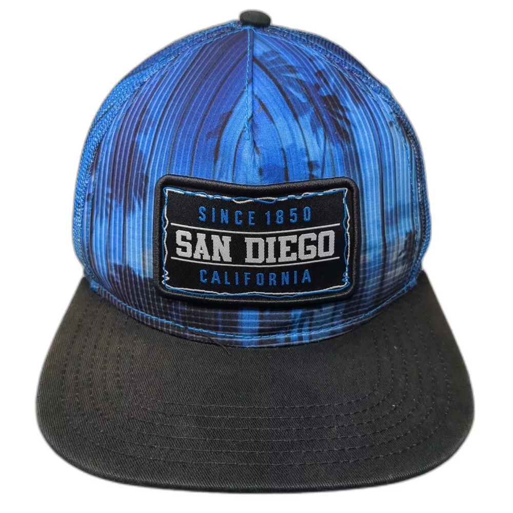 Essencial San Diego California Trucker Hat Blue One Size Snapback Flat Brim